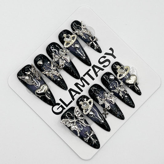 Handmade Press-On Nails - Galaxy Metal